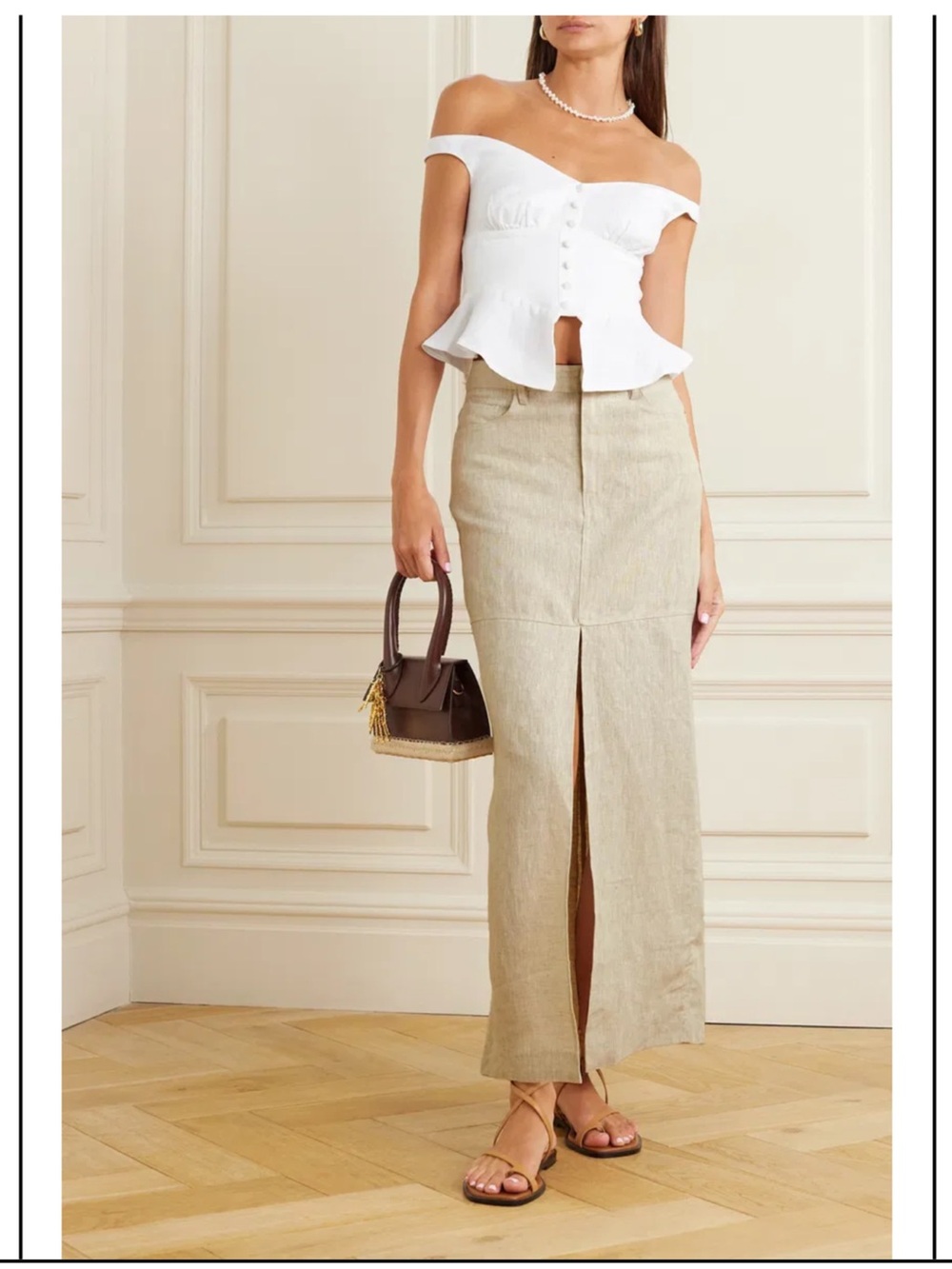Reformation White Off-Shoulder Button Peplum Top in linen